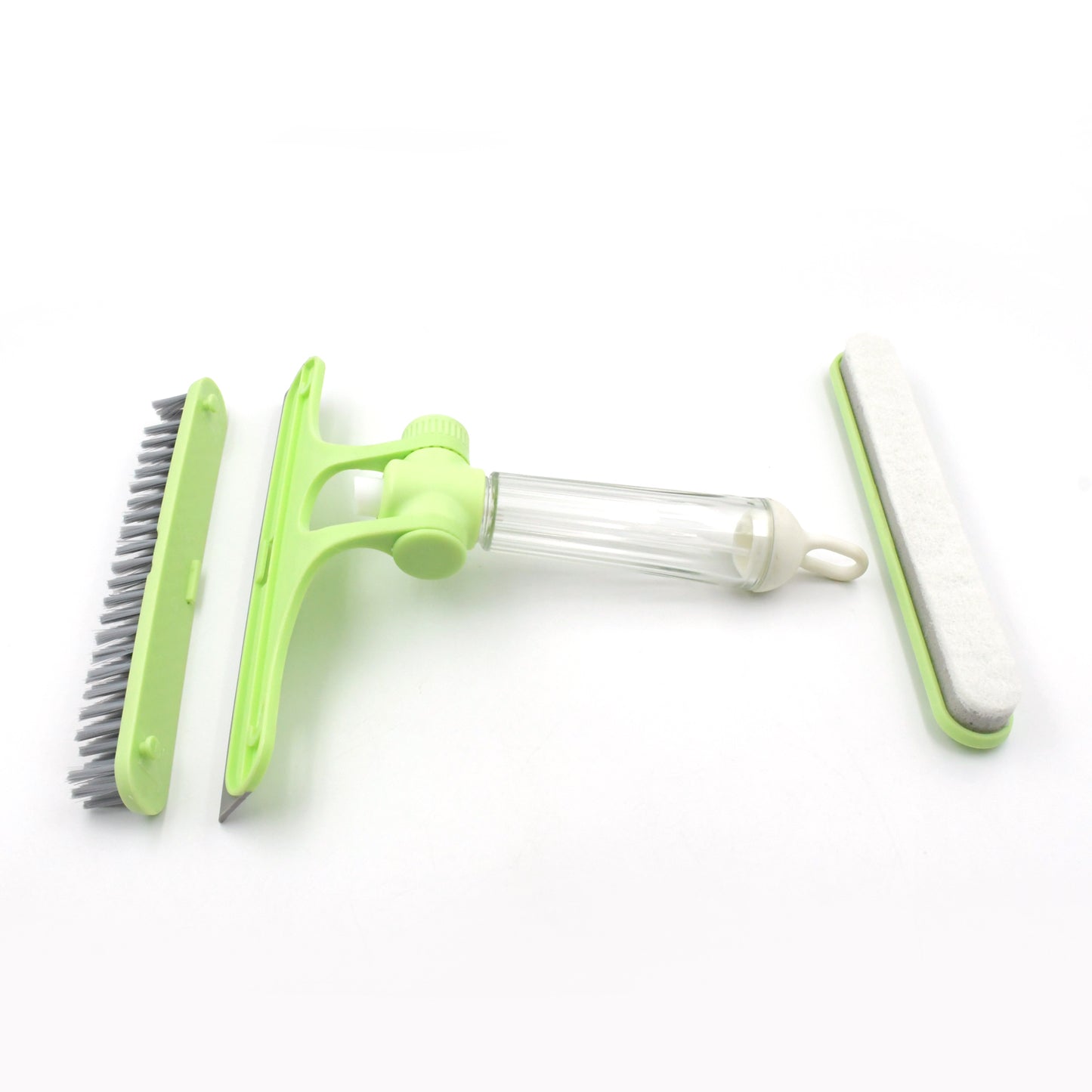 4167 4 In 1 Multifunctional Glass Scraper Window Glass Wiper With Watering Can Silicon Cleaning Squeegee With Two Brush Heads Practical Squeegee For Shower Doors Windows Tiles And Car Glass