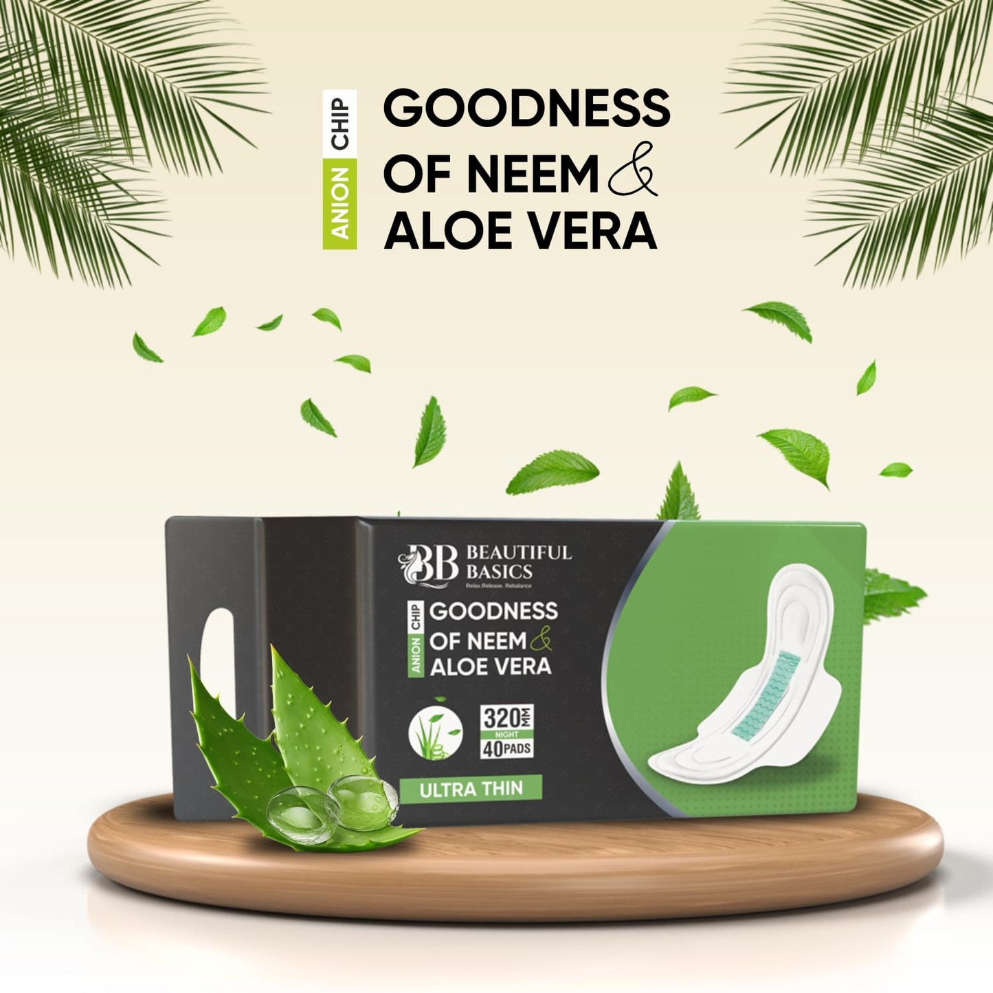 0982 Sanitary Pads For Women With Goodness Of Neem Aloe Vera Ultra Thin Leakage Protection Ph Balance With Antibacterial Anion Chip 5x More Absorbance (320 Mm 36 Pads)