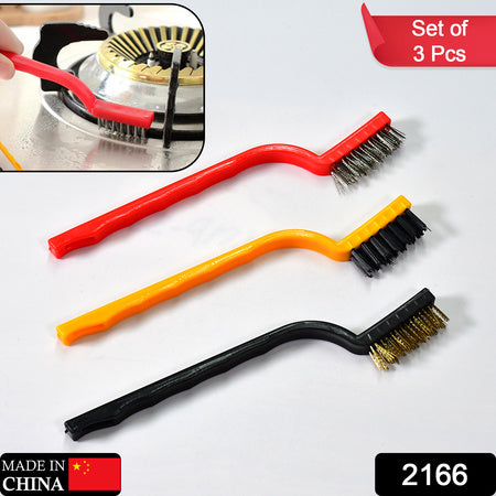 2166 3pc Mini Wire Brush Set Brass Nylon Stainless Steel Bristles Household Cleaning Brush For Gas Stove Smoke Machine Tool Burner Tiles Tap Rust Removal Welding Slag Dirt Paint Scrubbing.