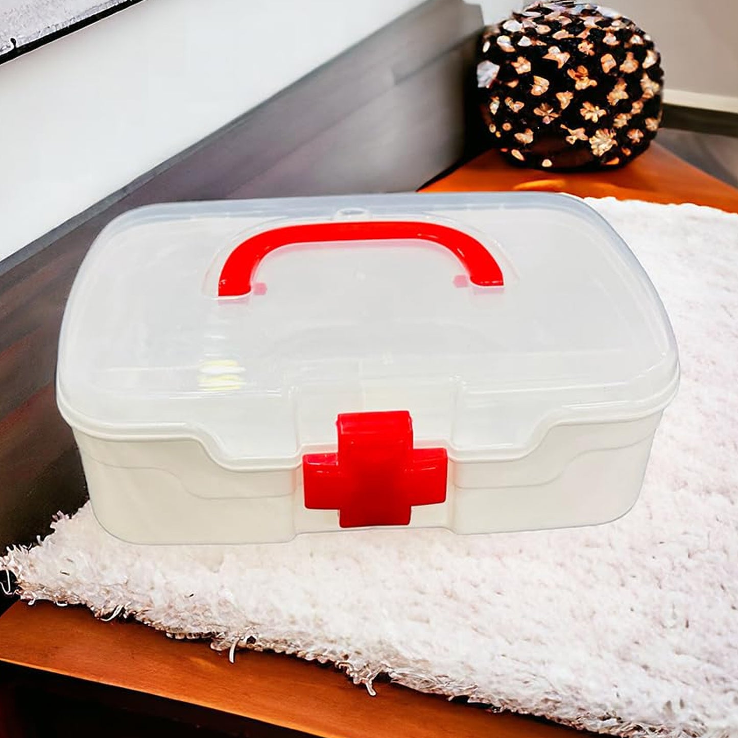 12980 3 Compartment Medical Box 1 Piece Indoor Outdoor Medical Utility Medicine Storage Box Detachable Tray Medical Box Multi Purpose Regular Medicine First Aid Box With Handle Transparent Lid Color Box