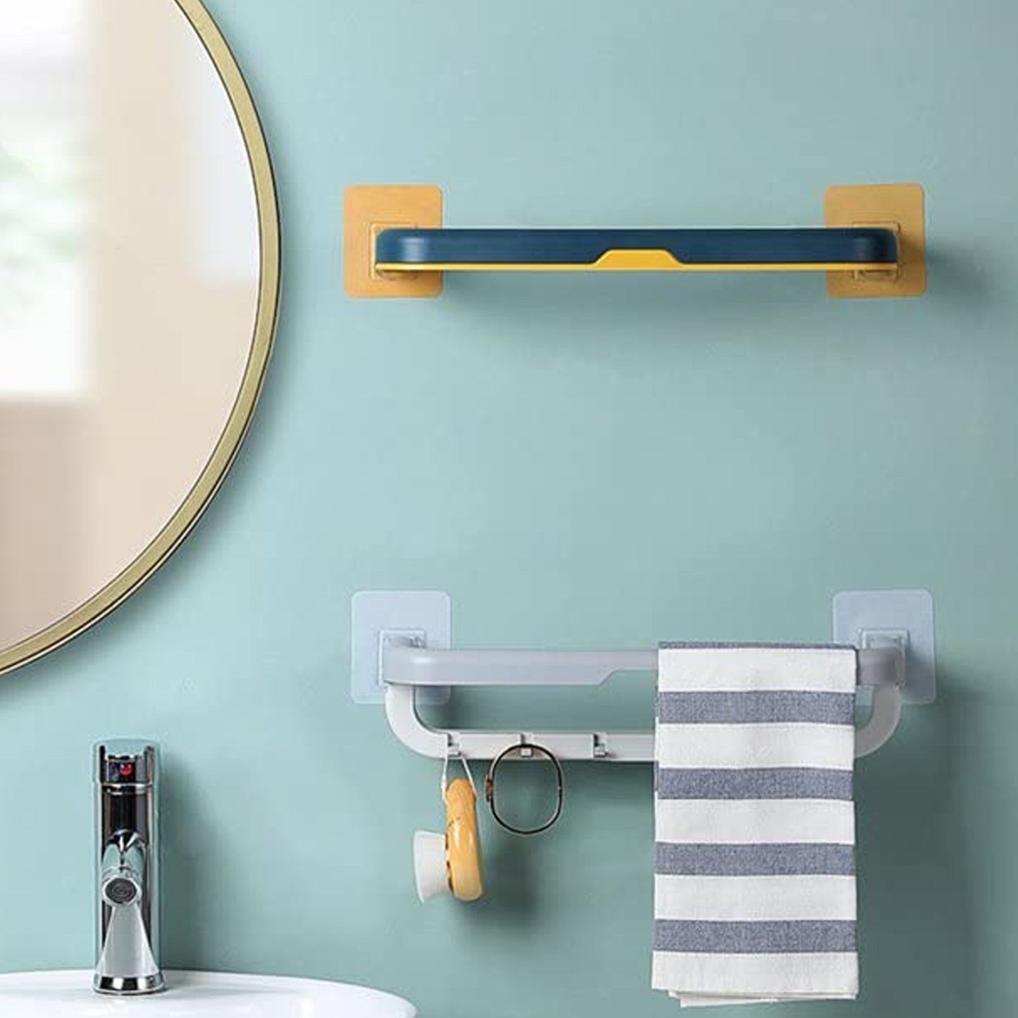 1515 Wall Mounted Double Bar Towel Holder With Hooks Multifunctional Adjustable Towels Rack For Kitchenbathroom Folding Towel Shelf