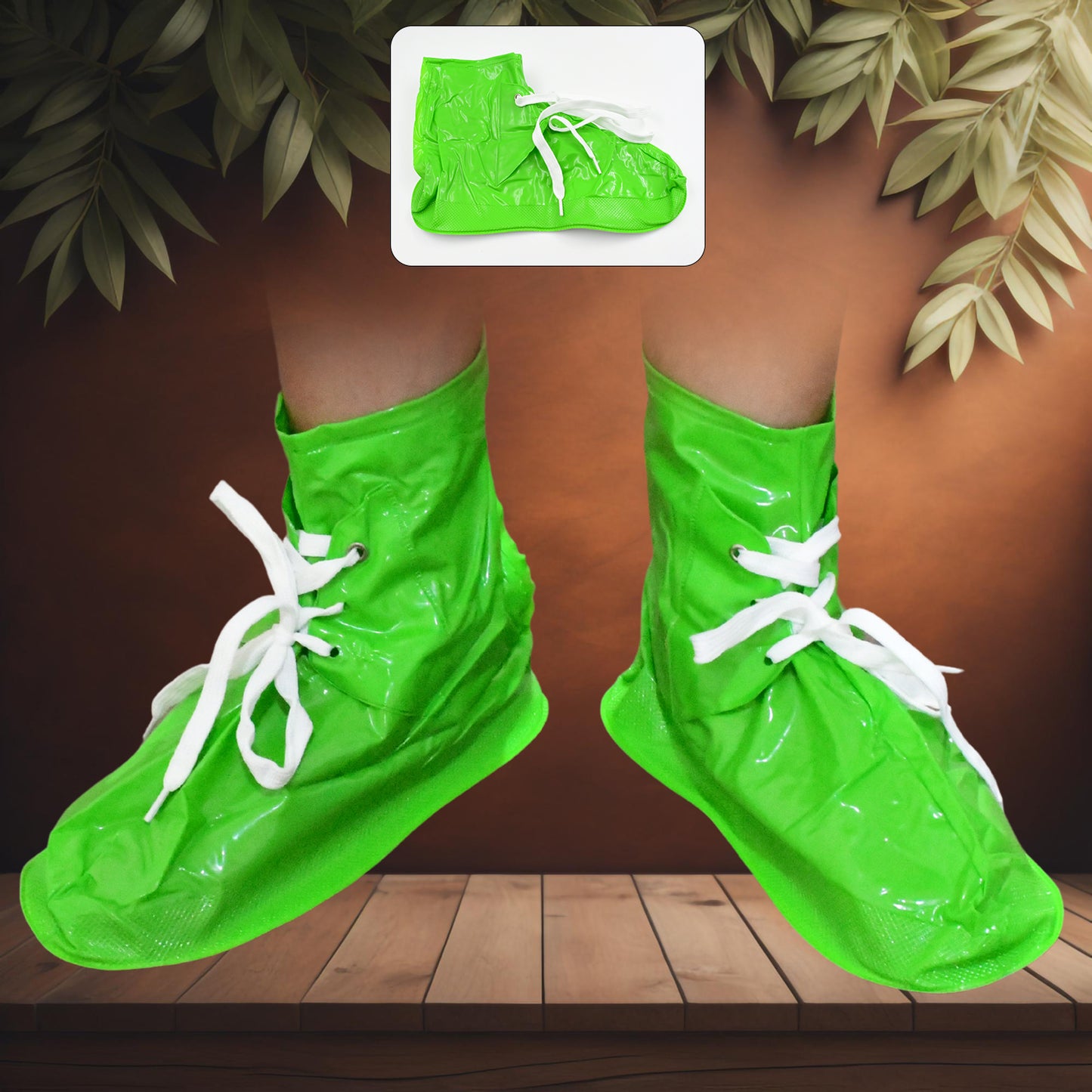 17962 Plastic Shoes Cover Reusable Anti-slip Boots Zippered Overshoes Covers Shoe Laces Waterproof Snow Rain Boots For Kids Adult Shoes For Rainy Season (1 Pair)