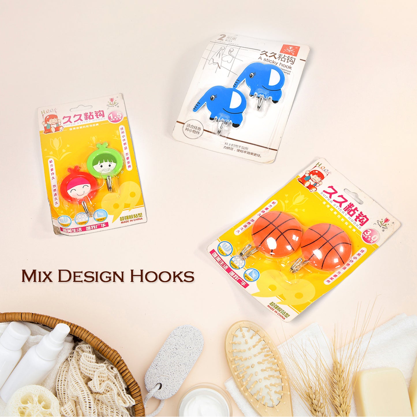 4497 Mix Design Strong Adhesive Hook Wall Hooks High Quality Premium Hook For Home Office Multiuse Hook ( Set Of 10 )