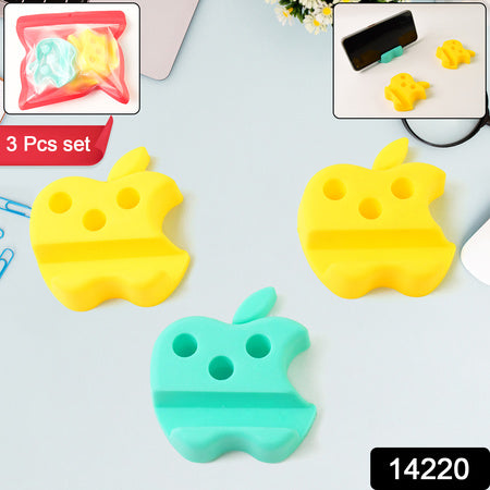 Multi-functional Apple-shaped Plastic Mobile Stand With Pen Holder (3 Pc Mix Color)