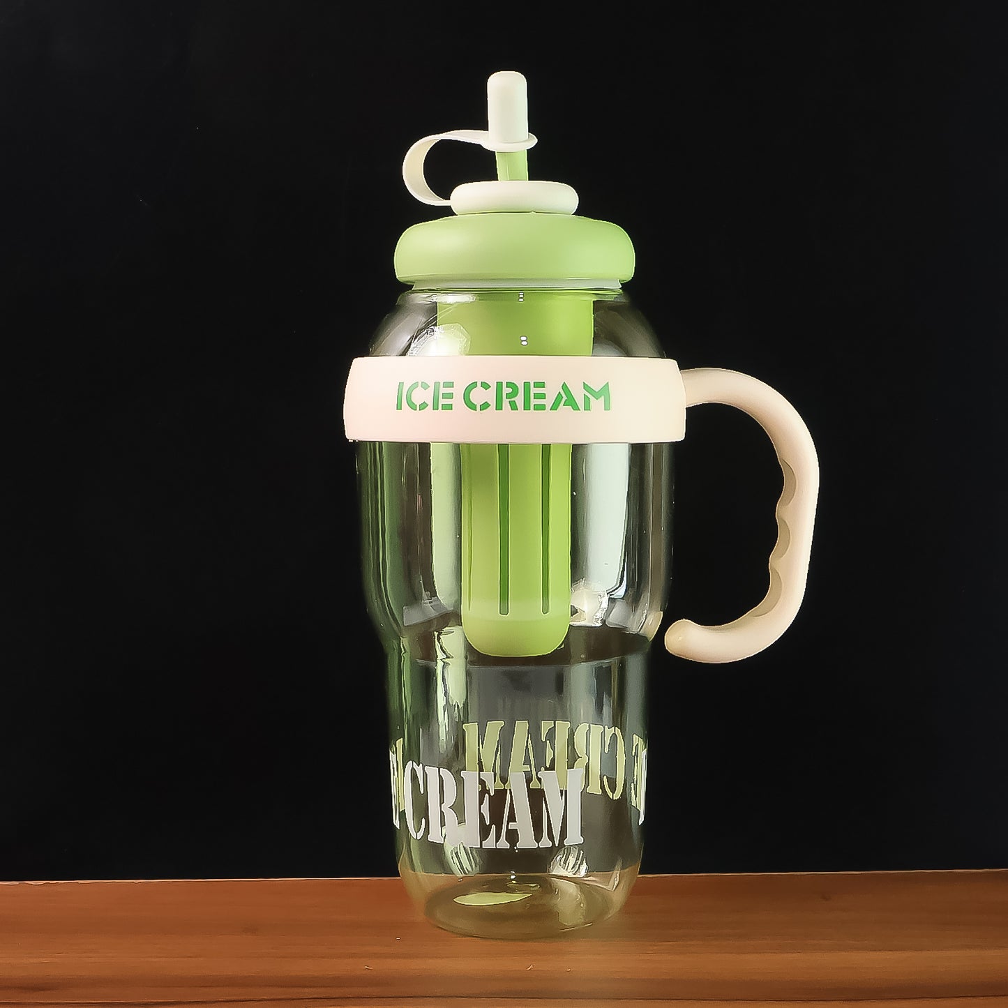 Approx 1300ml Large Capacity Cute Ice Cream Themed Water Bottle With Handle Straw Fruit Infuser Leakproof Sipper For Kids Adults