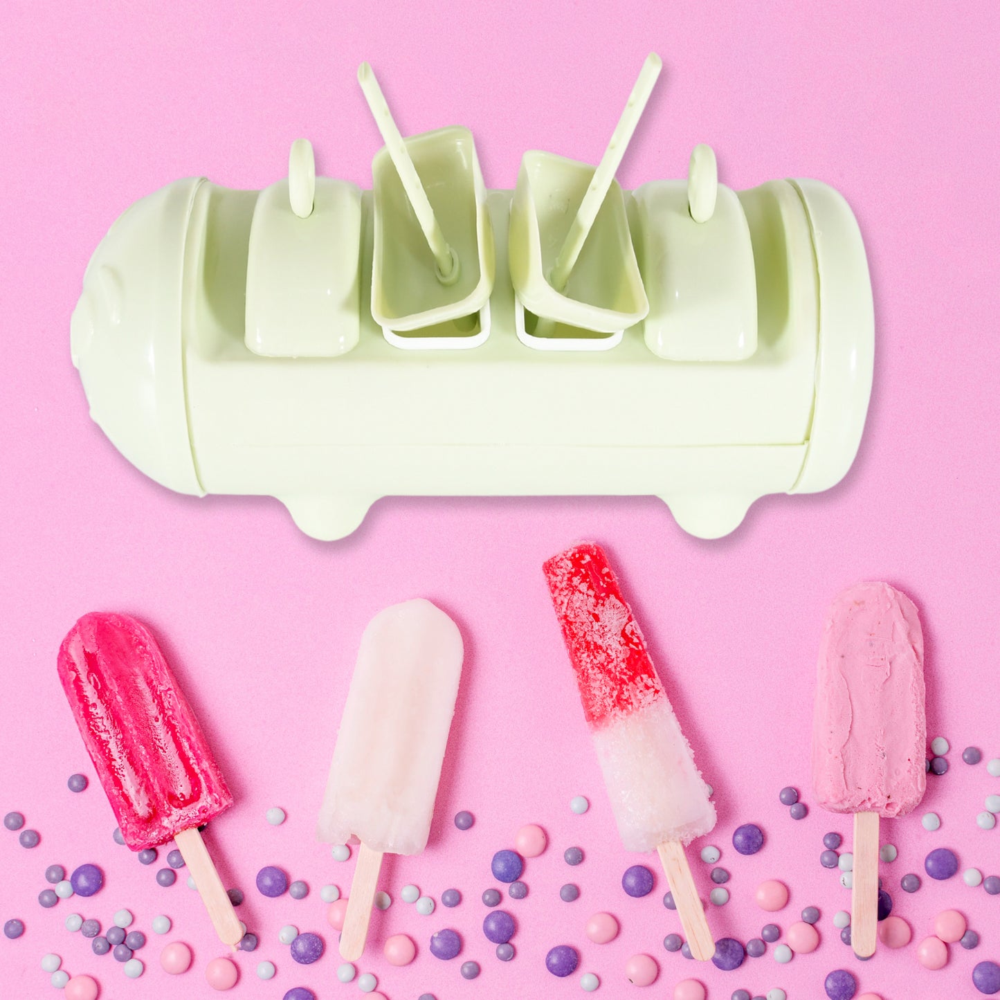 5596 Cartoon Shape Mold Ice Candy Popsicle Mold Ice Plastic Ice Candy Maker Kulfi Maker Molds Set With 4 Cups (1 Pc Multicolor)