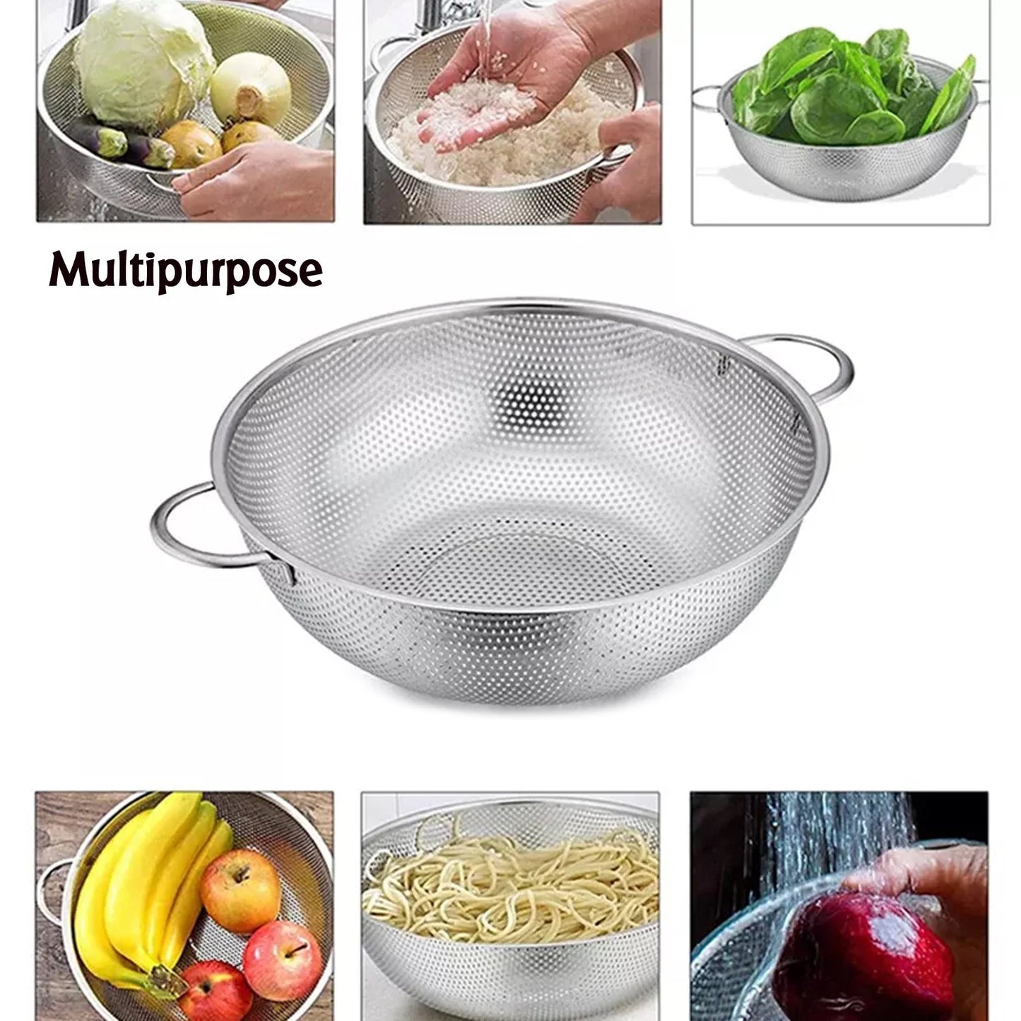 5754 Stainless Steel Colander With Handle Large Metal Mesh Basket Strainer For Pasta Spaghetti Berry Veggies Fruits Kitchen Food Colander Dishwasher Safe (1 Pc 25.5 Cm)