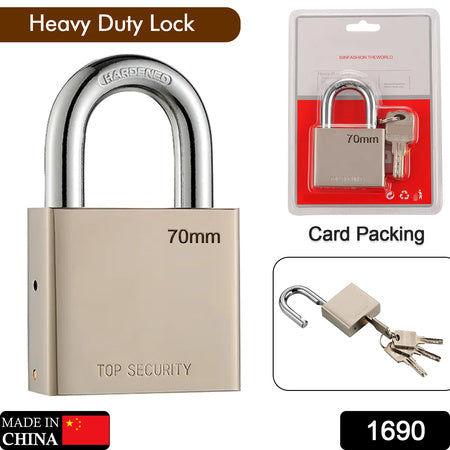 1690 Heavy Steel Premium Square Padlock 70mm With 4 Keys Multipurpose Hardened Shackle Padlock For Door Gate Shutter And Home