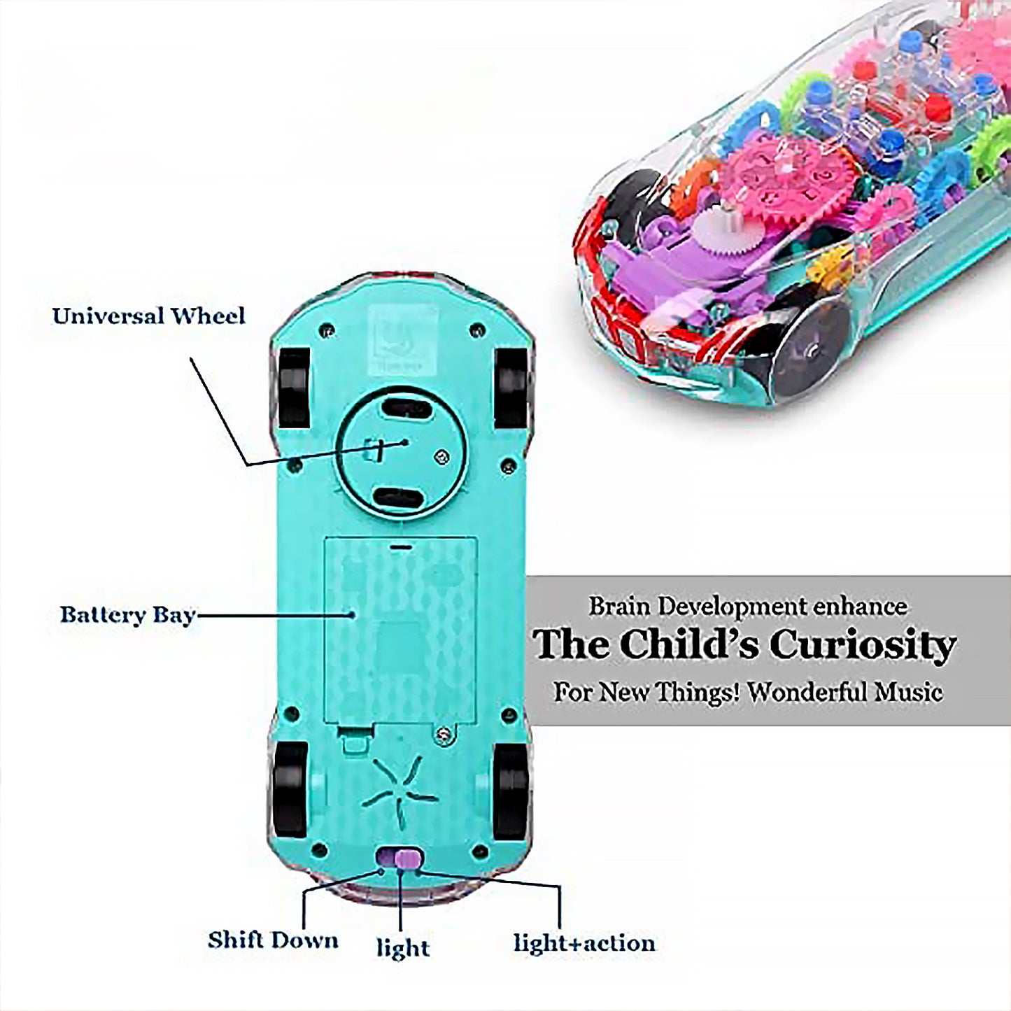 17793 Automatic 360 Degree Rotating Transparent Gear Concept Car With Musical And 3d Flashing Lights Toy For Kids Boys Girls (Multicolor Battery Not Included)