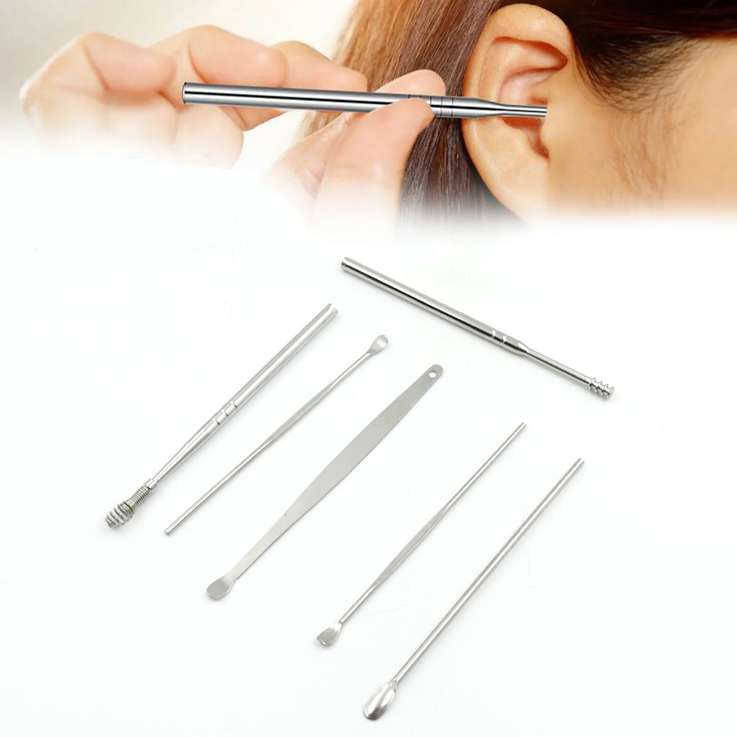 1394 6pcs Ear Wax Removal Kit With Keychain Holder Ear Cleansing Tool Set Ear Curette Ear Wax Remover Tool For Outdoor Camping Travel Picnic (6 Pc)