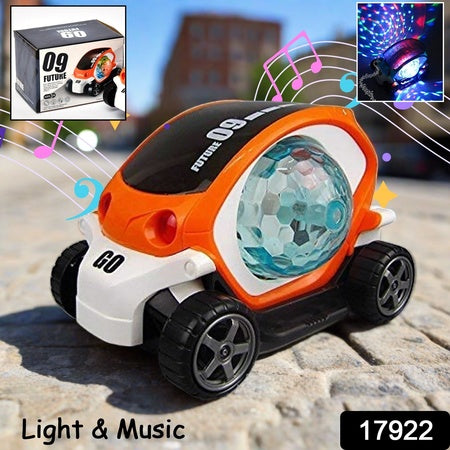 17922 Plastic 360 Degree Rotating Stunt Car Toy For Kids - Bump And Go Action With 4d Lights And Music Plastic Mini Car With Disco Ball (1 Pc Battery Not Included)