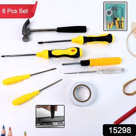 8 In 1 Hand Tool Kit Steel And Plastic Hammer Screwdriver Tape