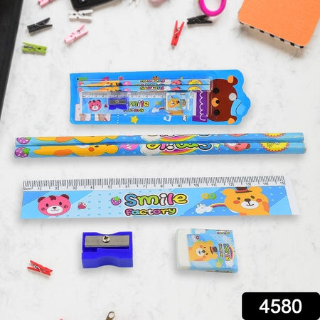 4580 Cartoon Wooden Pencil Set For Kids Boys Return Gifts Birthday Party Space Stationary Set Pencil Eraser Sharpener Combo Kit For Kids Boys