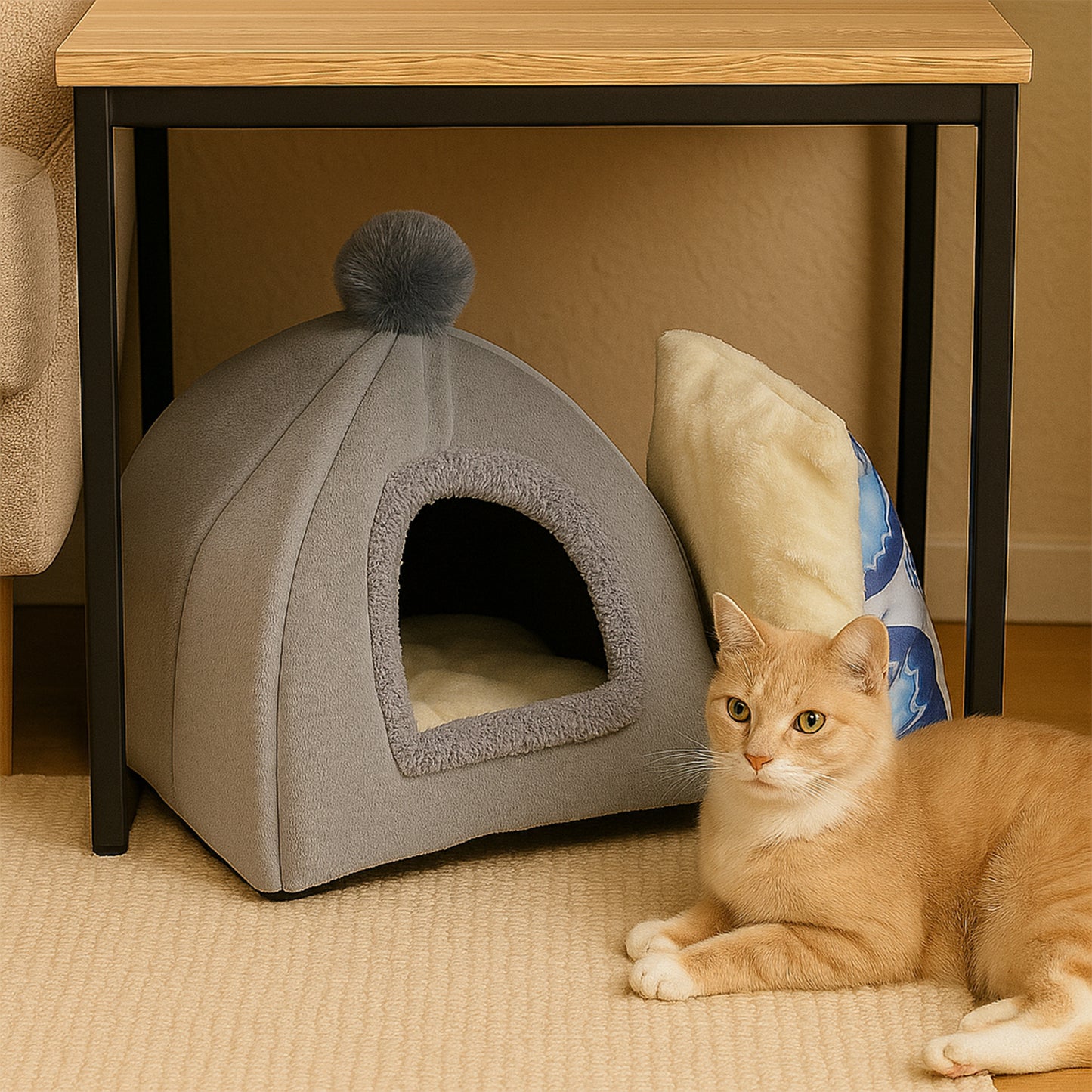 Luxury Soft Plush Indoor Cat Small Pet Tent Bed House With Removable Cushion