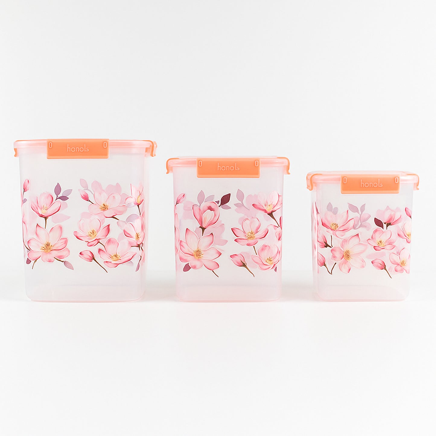 Square 3 Pcs Floral Printed Airtight Storage Container Set Approx 2.8 Ltr 4.5 Ltr 6.9 Ltr (3 Pcs Set)