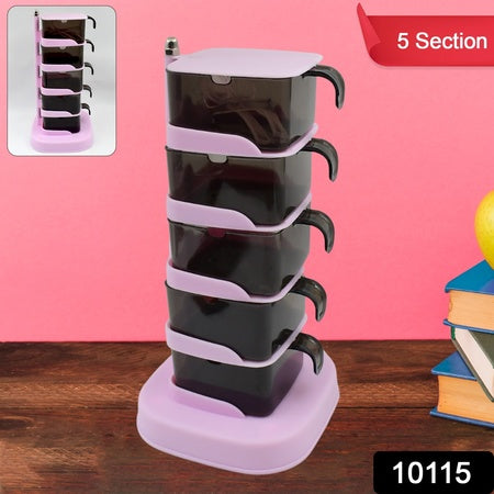 Rotating Spice Jars Vertical Rotatable Seasoning Box 5 Section Tier With 5 Spoon (1 Set)