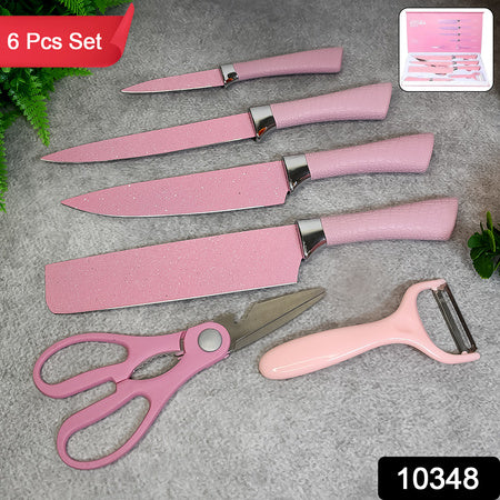 Stainless Steel Non Stick Ceramic Coating 6 Pcs Chef Kitchen Knife Set With Scissor Peeler