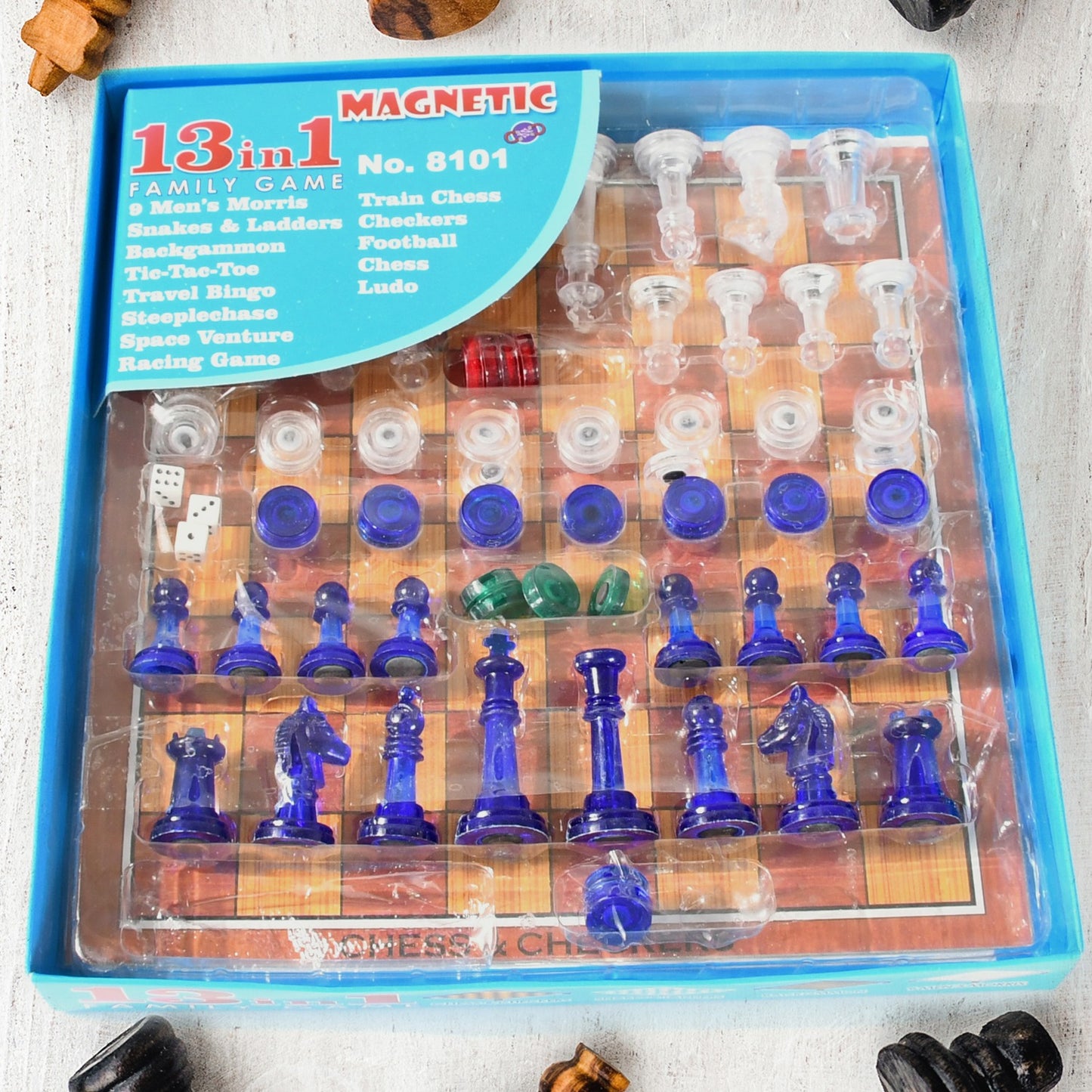 17669 13 In 1 Family Board Game Chess Snakes Ladders Ludo Tic-tac-toe Checkers Travel Bingo Football Space Venture Steeplechase Set For Kids