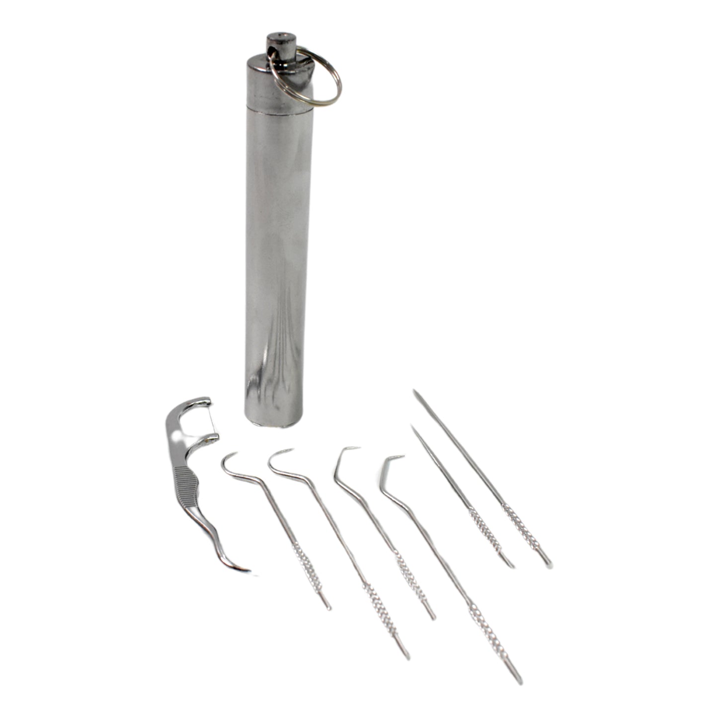 7 In 1 Stainless Steel Toothpick Flossier Set (1 Set With Case)