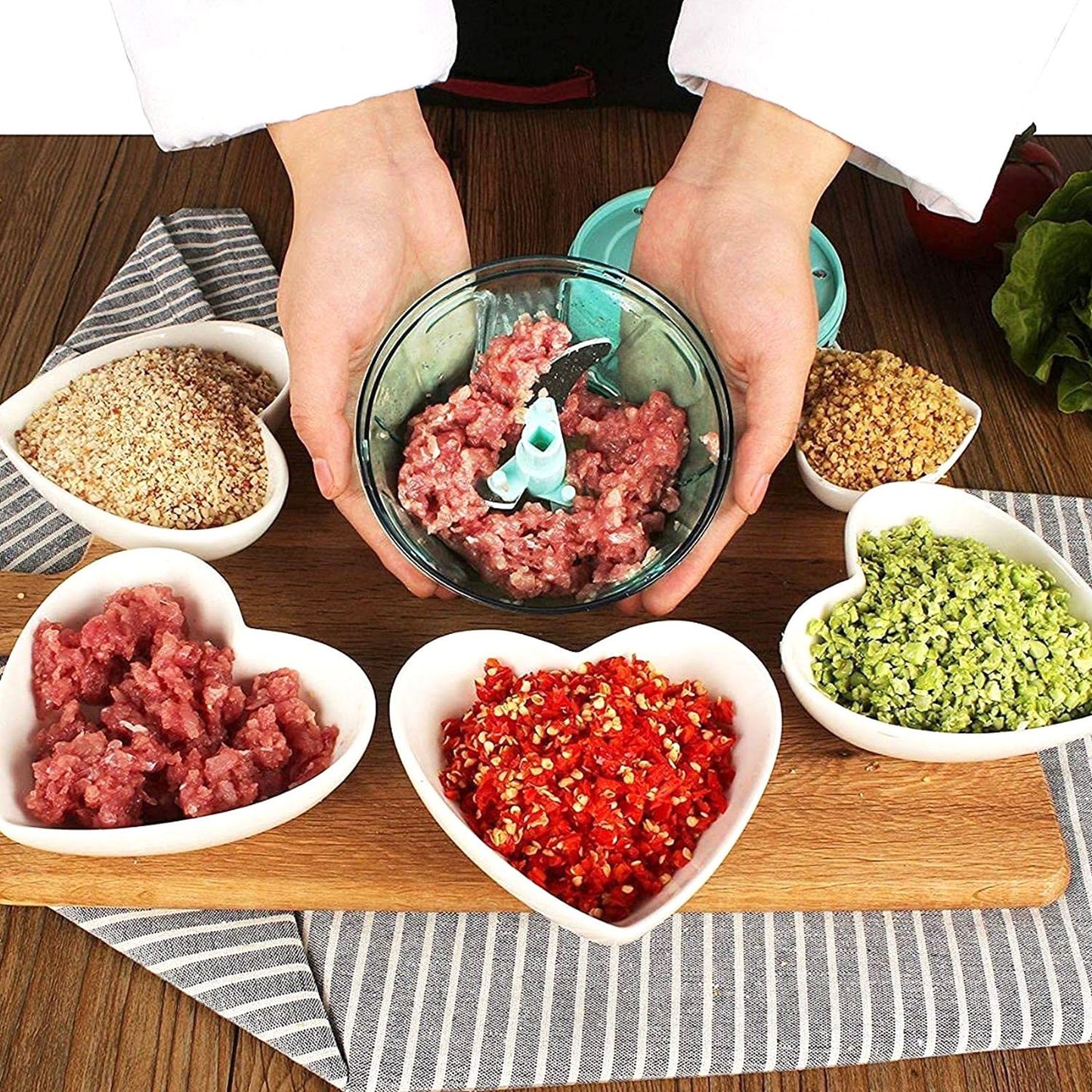 2065 6 Blade 2in1 Manual Food Chopper Compact Powerful Hand Held Vegetable Chopper (1000ml)