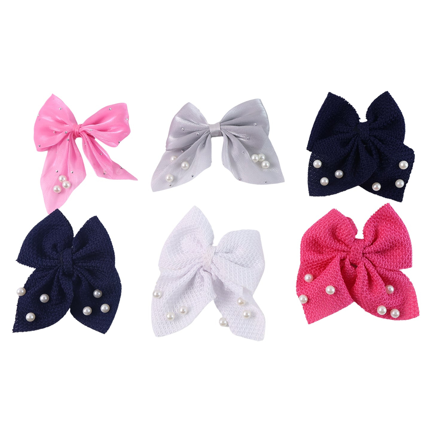 Hair Bow Knot Clip Suitable For Girls (6 Pc Multicolour Mix Design) Hair Accessories
