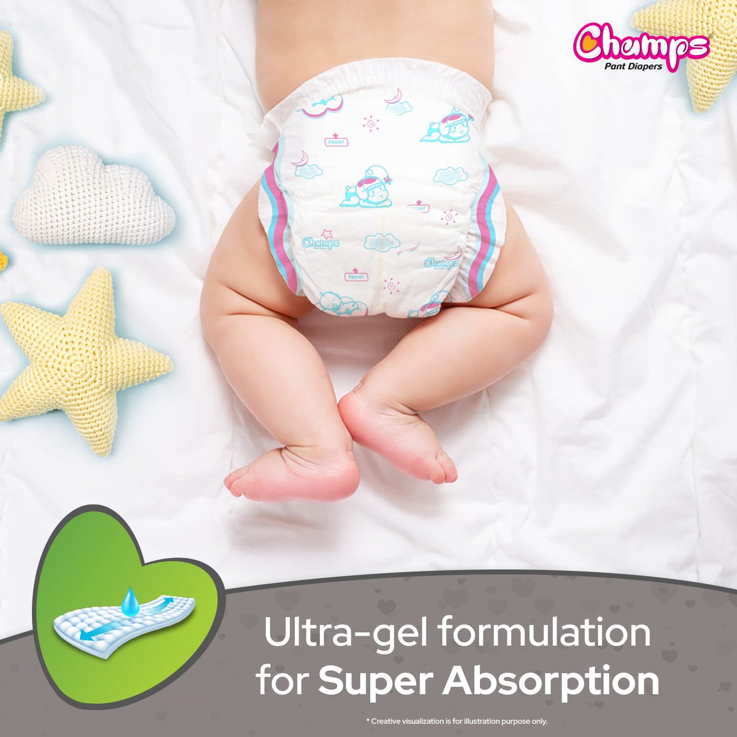 0961 Baby Diaper High Absorbent Pant Diapers Champs Soft And Dry Baby Diaper Pants Xl 54 Pcs (Extra Large Xl54 Pieces)