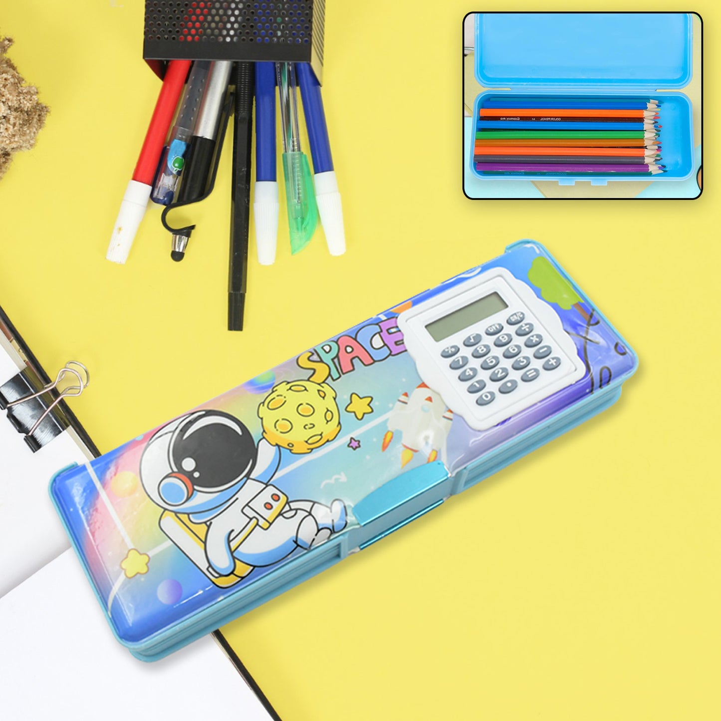 4257 Double Sided Magnetic Geometry Box Pencil Box With Calculator For Boys Art Plastic Pencil Box For Girls And Boys