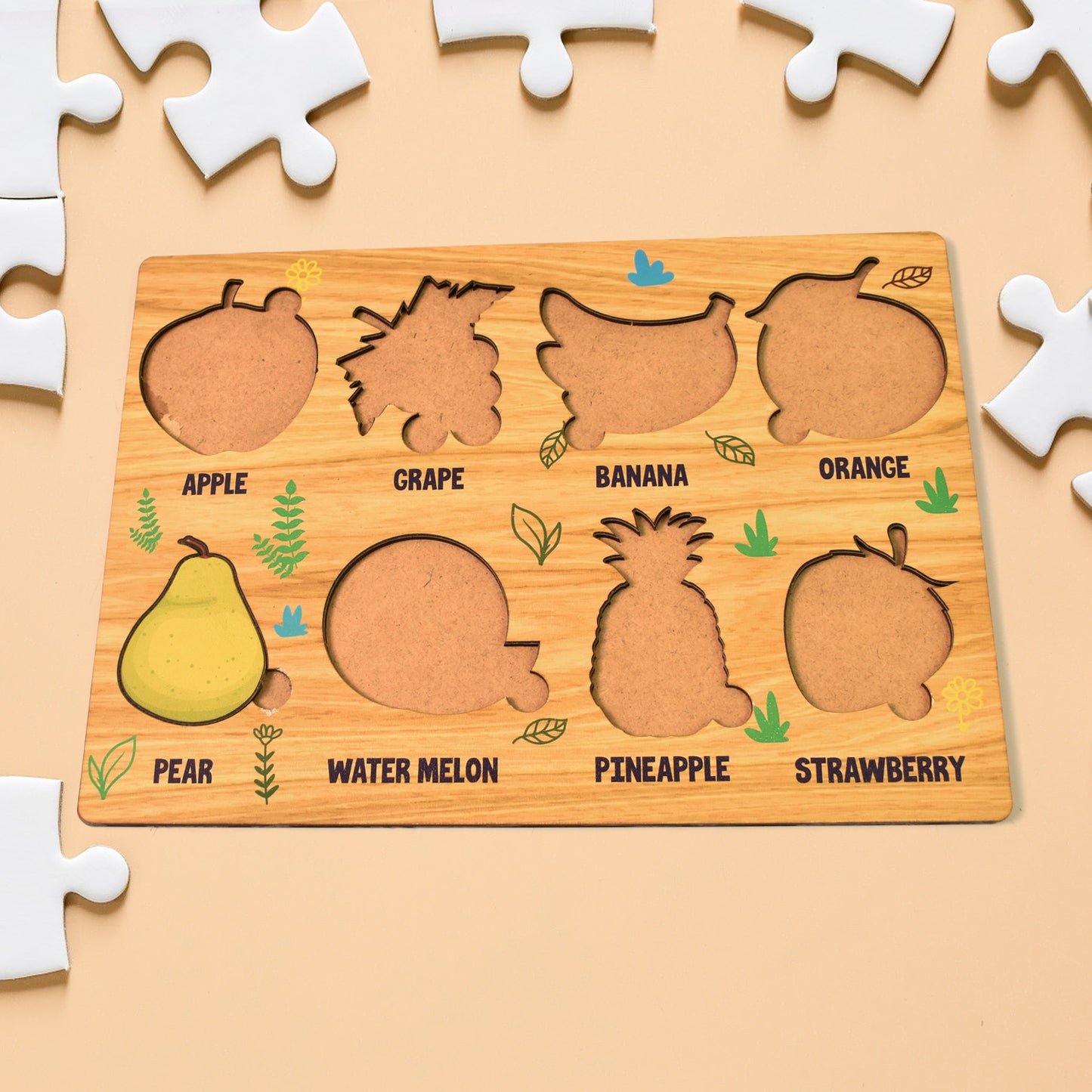 Wooden Fruits Puzzle Learning Educational Board (1 Set 2820 Cm)