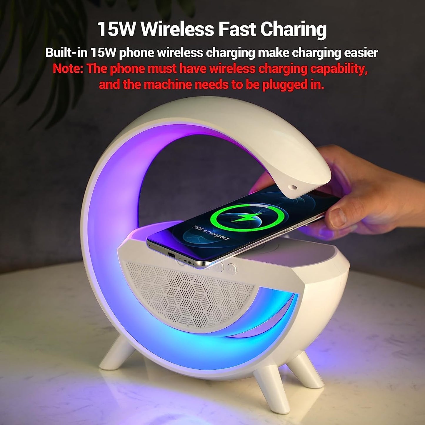 1393 3-in-1 Multi-function Led Night Lamp With Bluetooth Speaker Wireless Charging For Bedroom For Music Party And Mood Lighting - Perfect Gift For All Occasions