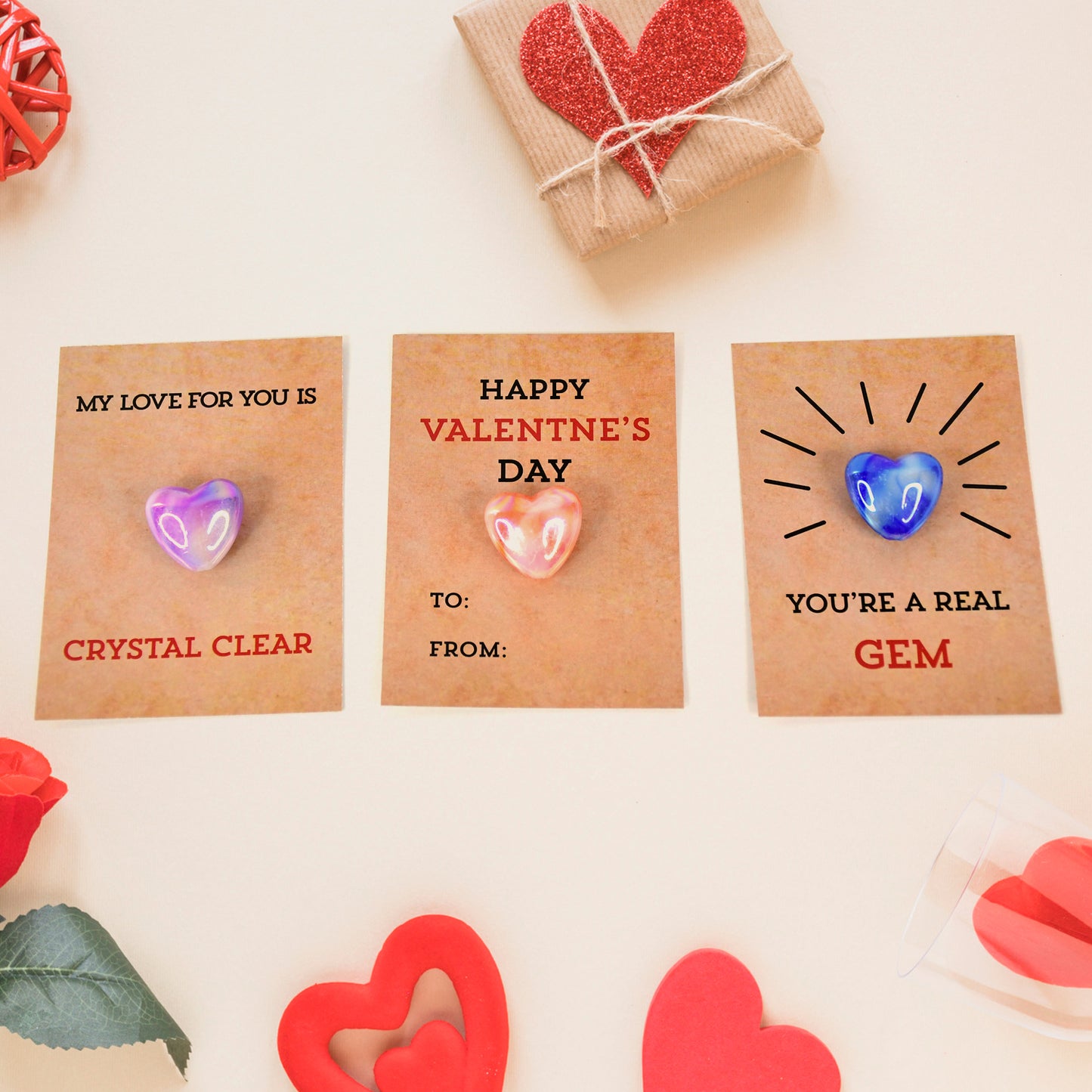 Heart-shaped Crystal Gem Valentines With Gift Cards (24 Pc)