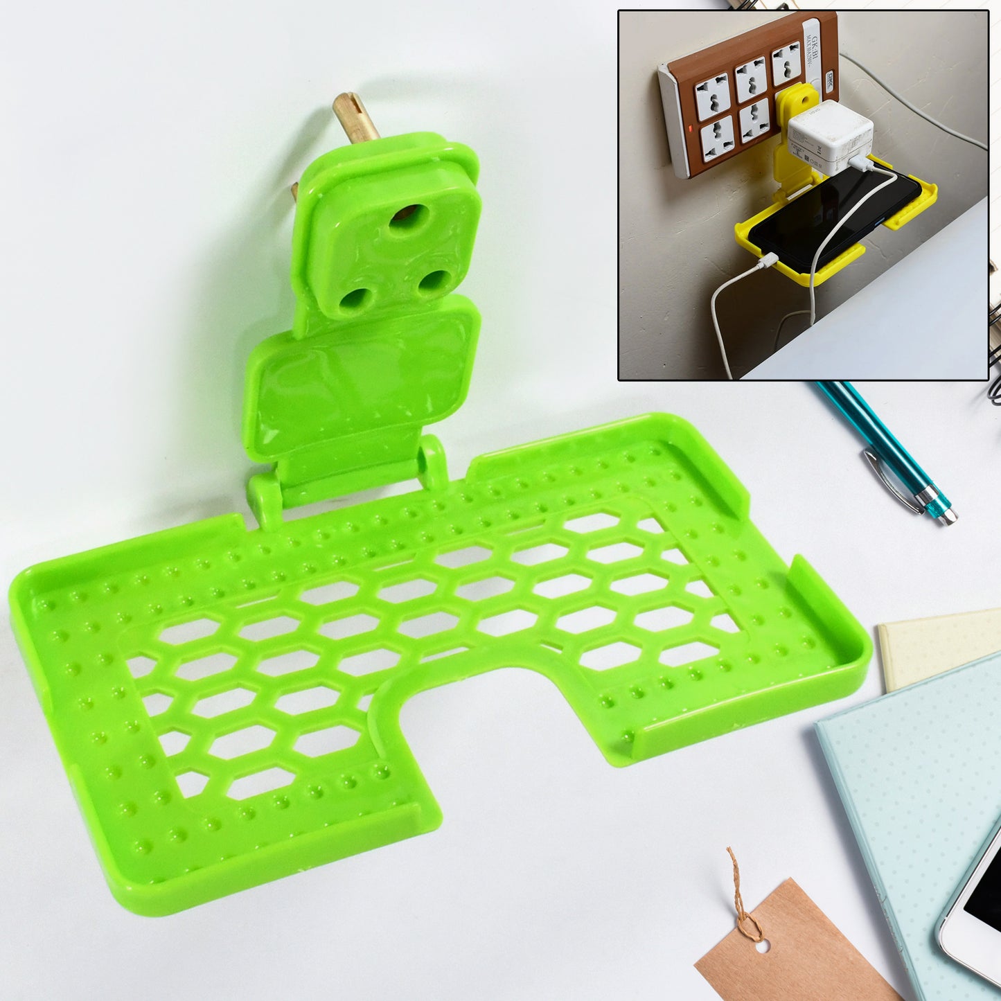 12872 Multi-purpose Wall Holder Stand For Charging Mobile Just Fit In Socket And Hang (Mix Color 1 Pc)