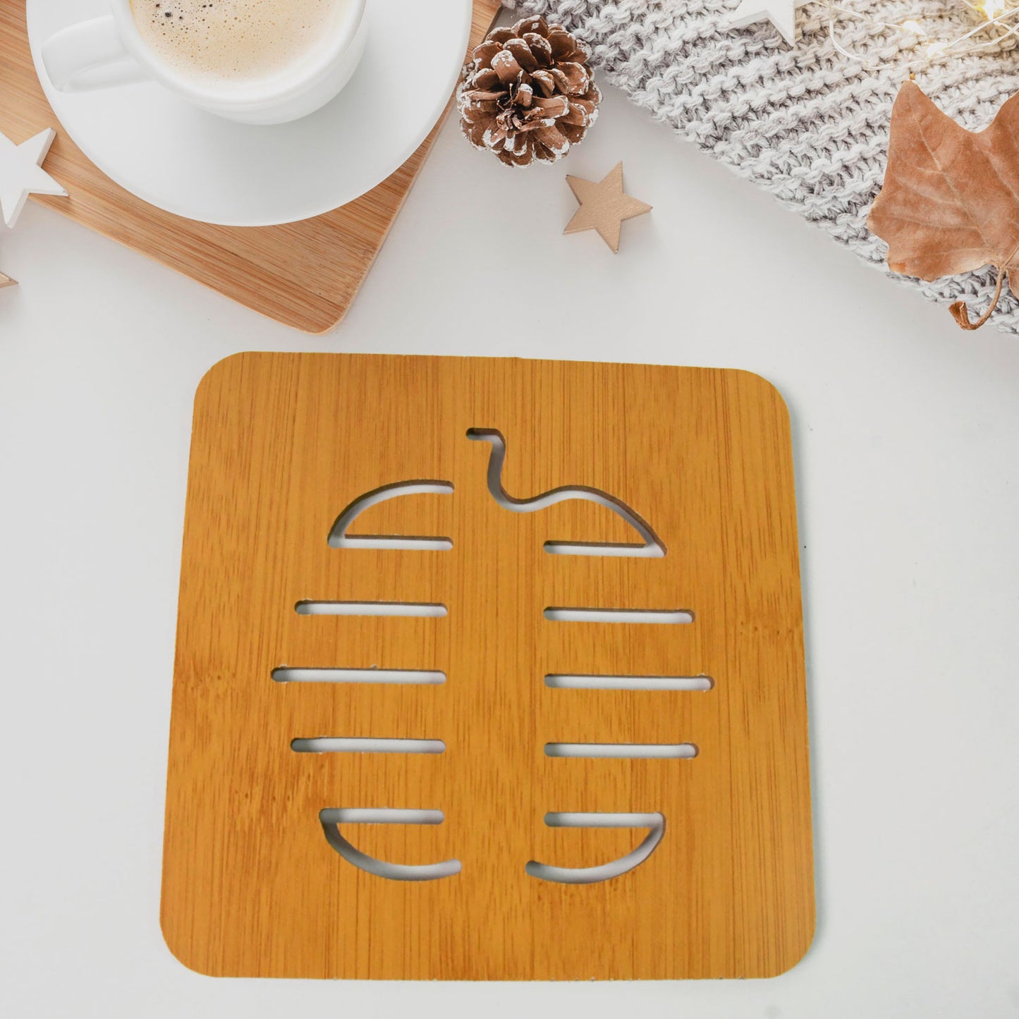 Square Bamboo Wood Table Place Mat Hot Pot Cup Mat Tea Coaster(1414 Cm 1 Pc)