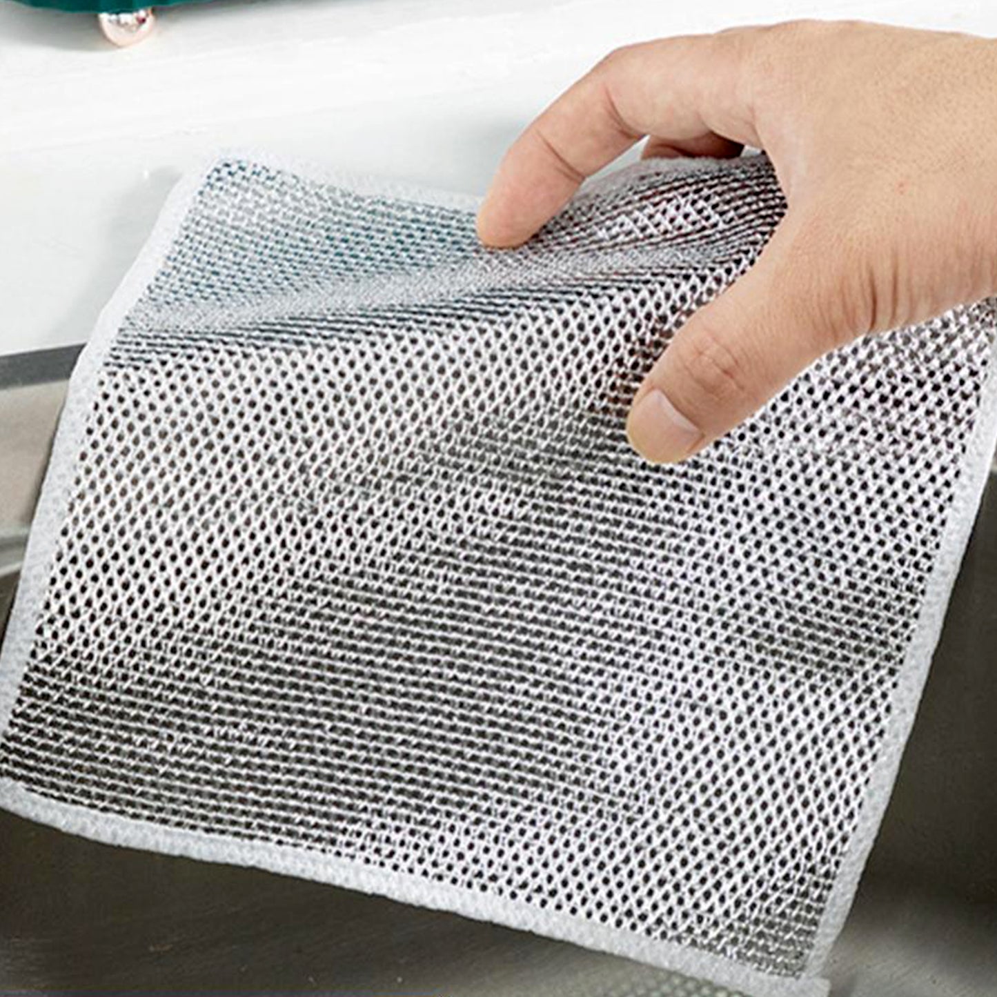 5564 Double-sided Multipurpose Microfiber Cloths Stainless Steel Scrubber Non-scratch Wire Dishcloth Durable Kitchen Scrub Cloth (1 Pc 20x20 Cm)