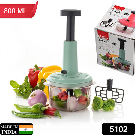 5102 2in1 Push Chopper 800ml Stainless Steel Blade Quick Powerful Manual Hand Held Food Chopper To Chop Cut Fruits Vegetables Herbs Onions For Salsa Salad