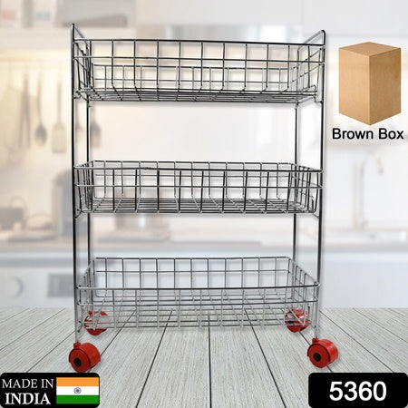 5360 Stainless Steel Fruit Vegetable Stand Kitchen Trolley 3 Tier Kitchen Trolley Fruit Basket Vegetable Stand For Storage Onion Potato Rack For Kitchen Vegetable Rack For Kitchen