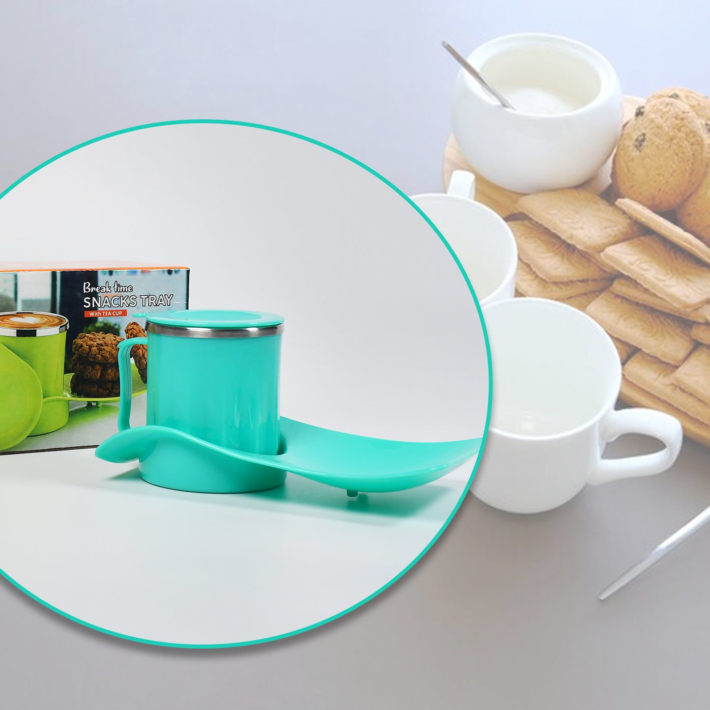 2851 Snacks Tray Inside Steel Cup 350ml Break Time Tray For Kids Home Use