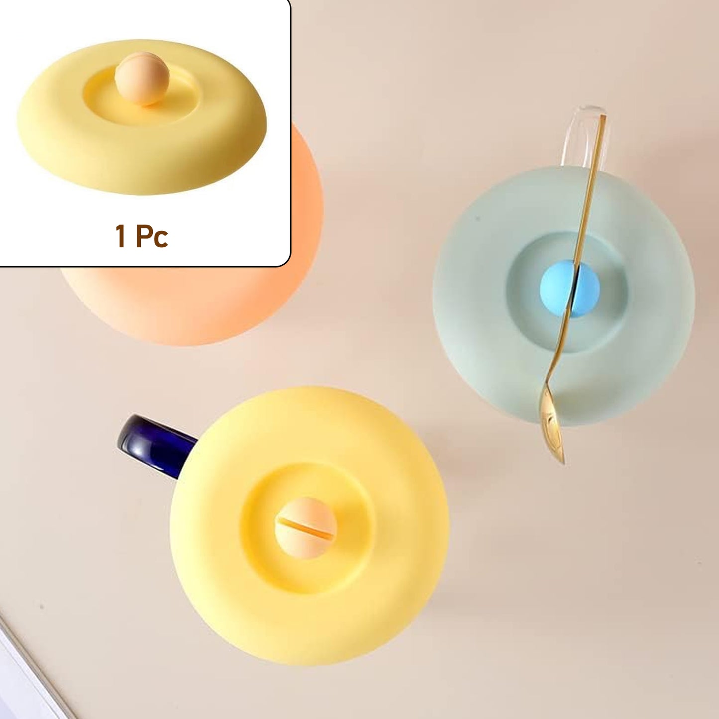 Cup Mug Lid Dust Proof Silicone Rubber Airtight Seal (Cup Spoon Not Included Only Lid 1 Pc)