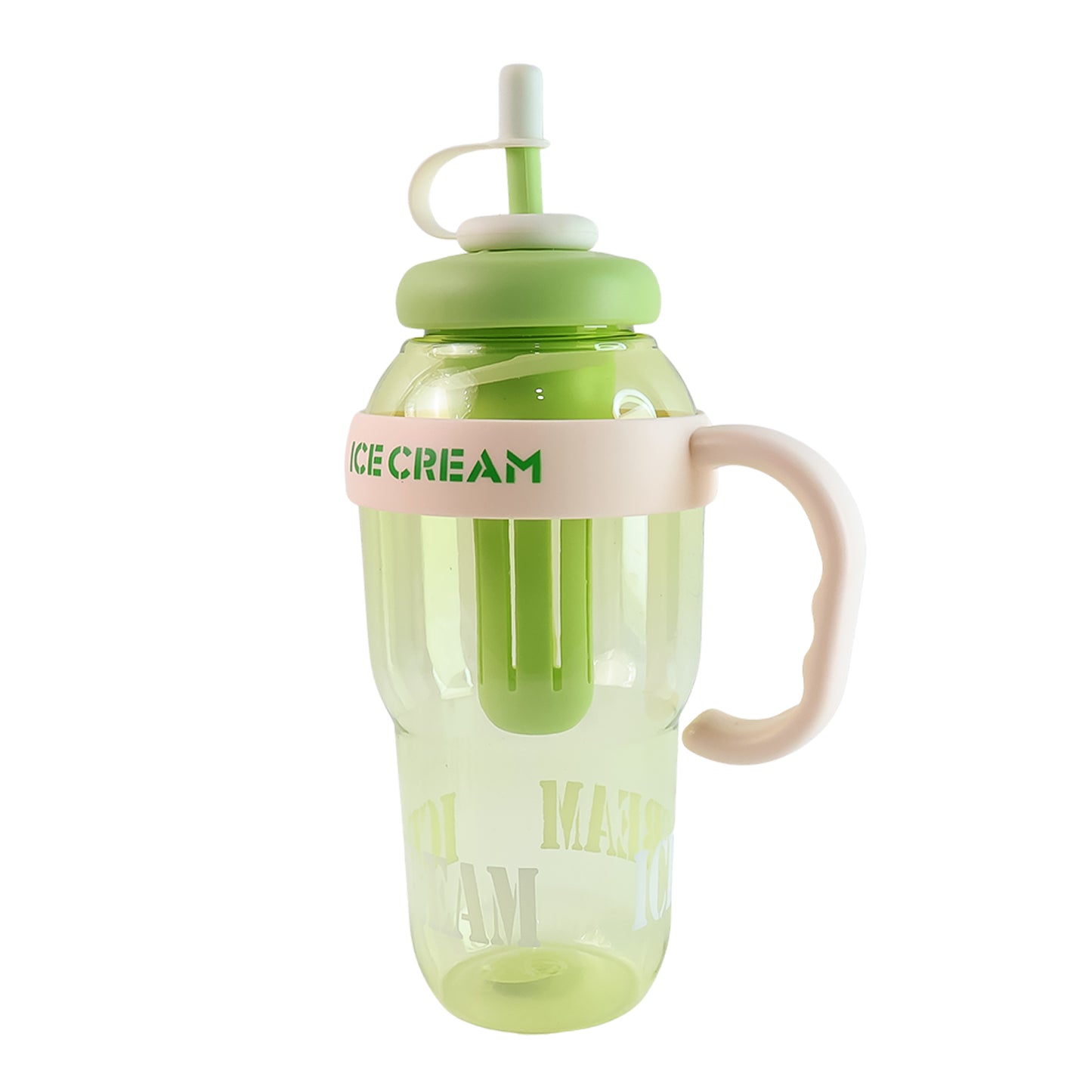 Approx 1300ml Large Capacity Cute Ice Cream Themed Water Bottle With Handle Straw Fruit Infuser Leakproof Sipper For Kids Adults