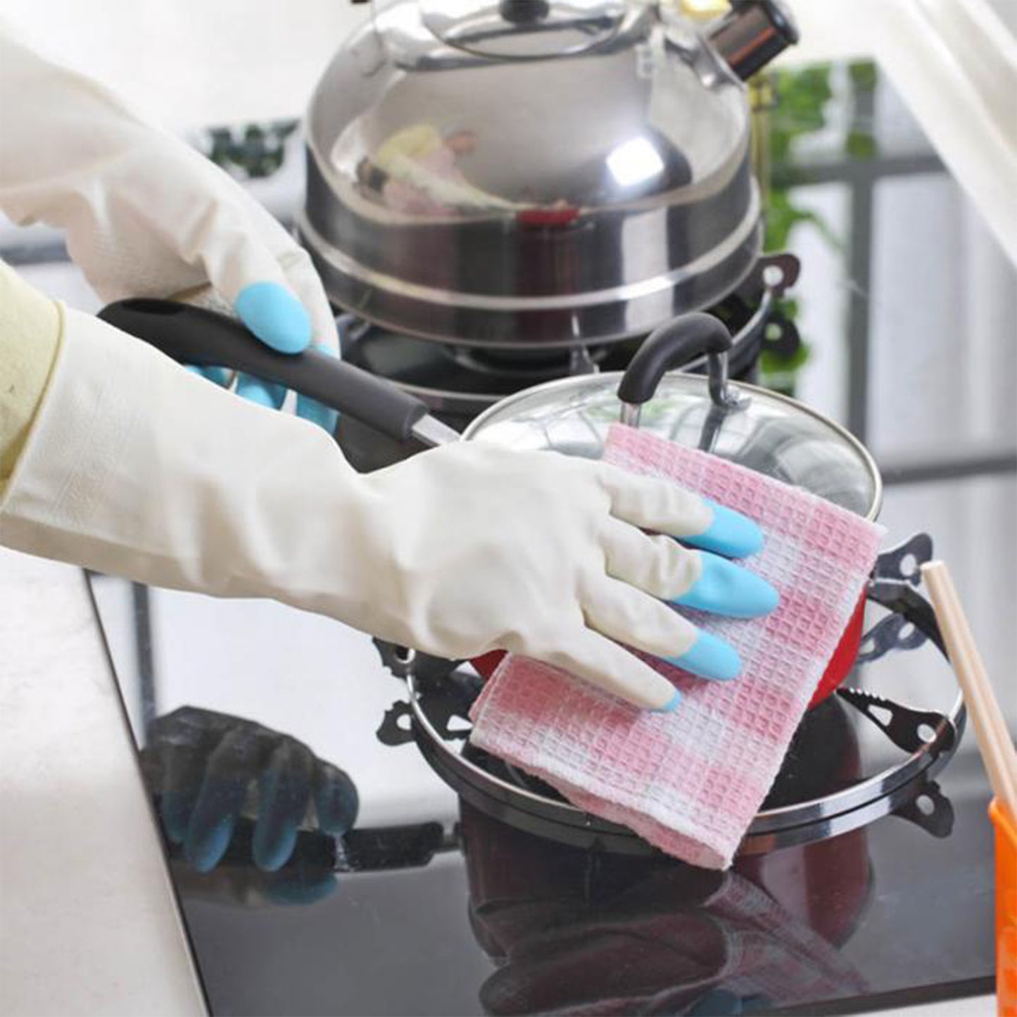 4934 Reusable Rubber Latex Pvc Flock Lined Elbow Length Hand Gloves Cleaning Gloves
