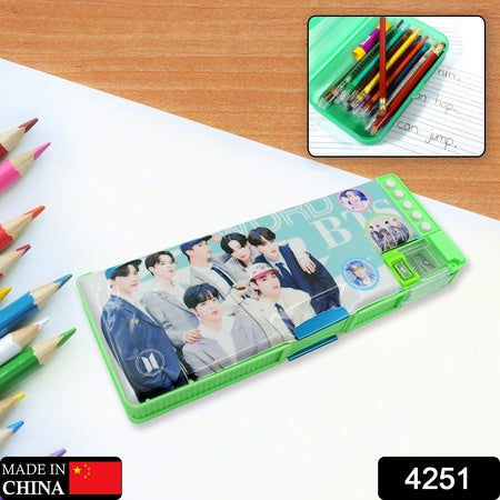 4251 Multipurpose Compass Box Pencil Box With 2 Compartments For School Cartoon Printed Pencil Case For Kids Birthday Gift For Girls Boys Cartoon Printed Pencil Case For Kids.