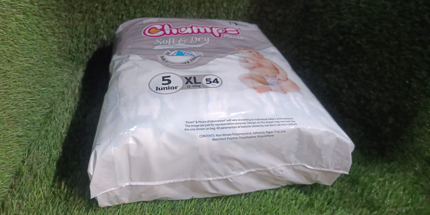 0961 Baby Diaper High Absorbent Pant Diapers Champs Soft And Dry Baby Diaper Pants Xl 54 Pcs (Extra Large Xl54 Pieces)