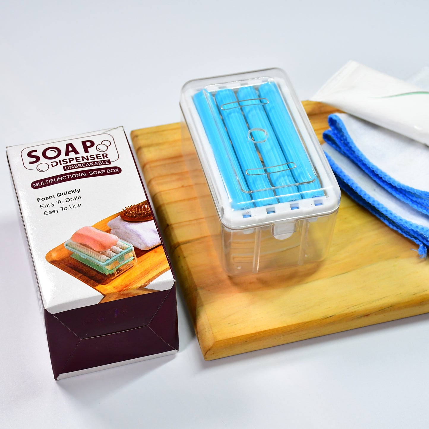 6296 2-in-1 Portable Soap Dish Soap Dispenser With Roller And Drain Holes Multifunctional Soap Holder Foaming Soap Bar Box For Home Kitchen Bathroom