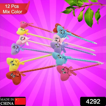 4292 Cute Cartoon Shape Heart Design Facy Writting Pen Attached Rattle Ball Pen Smooth Writing For Wedding Events Multiuse Pen Best Pen L Use For Kids (12 Pcs Set Mix Design Color)