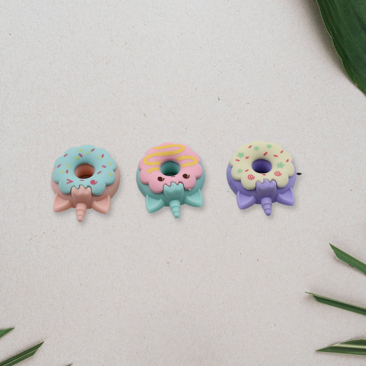 4573 Tree Small Sized Cartoon Themed Non-toxic Donut Erasers School Stationery For Kids - Boys Girls Birthday Gift Return Gift (3pc Set)