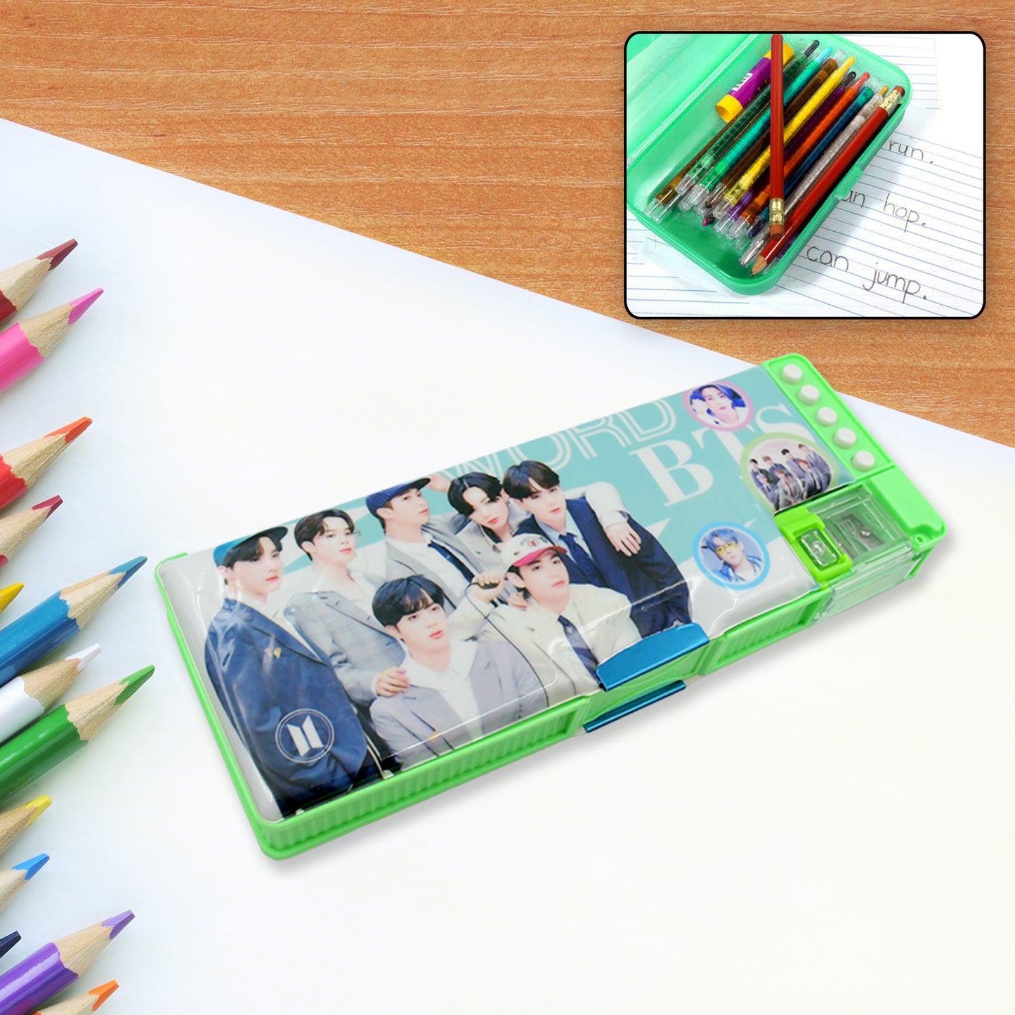 4251 Multipurpose Compass Box Pencil Box With 2 Compartments For School Cartoon Printed Pencil Case For Kids Birthday Gift For Girls Boys Cartoon Printed Pencil Case For Kids.