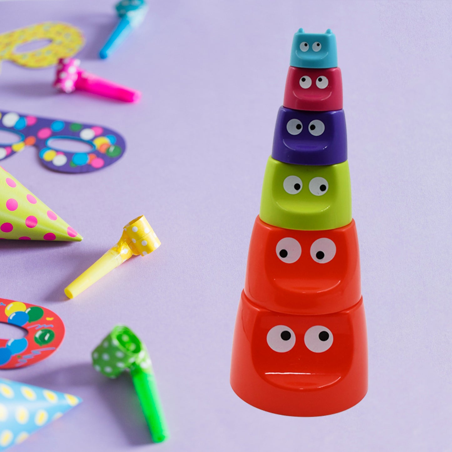 17996 Monster Cups - Activity Toy For Babies 5+ Months Plastic Multicolor Infant Preschool Toys Develops Motor Reasoning Skills Birthday Gifts For Boys Girls Age 5+ Months Kids (1 Set)