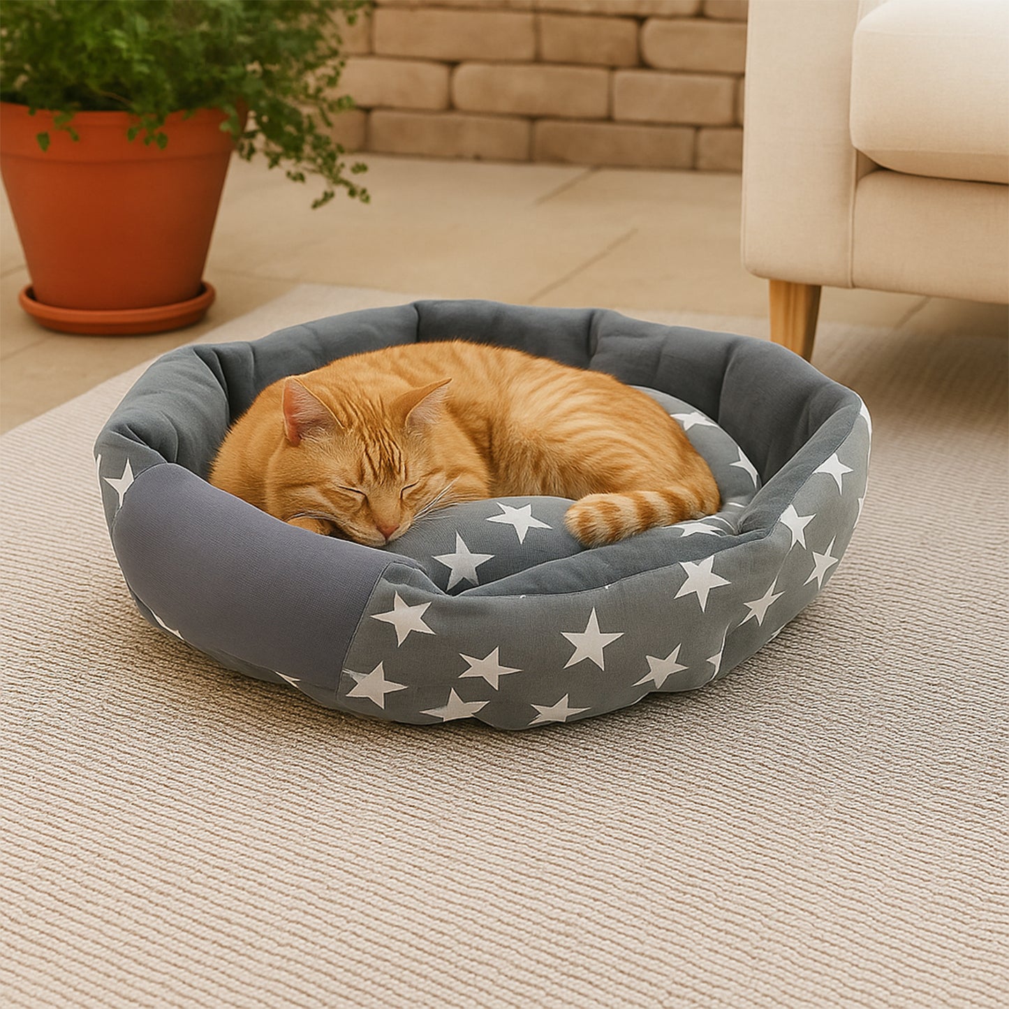 3xl Extra-large Star Pattern Round Pet Bed For Cats Small Dogs