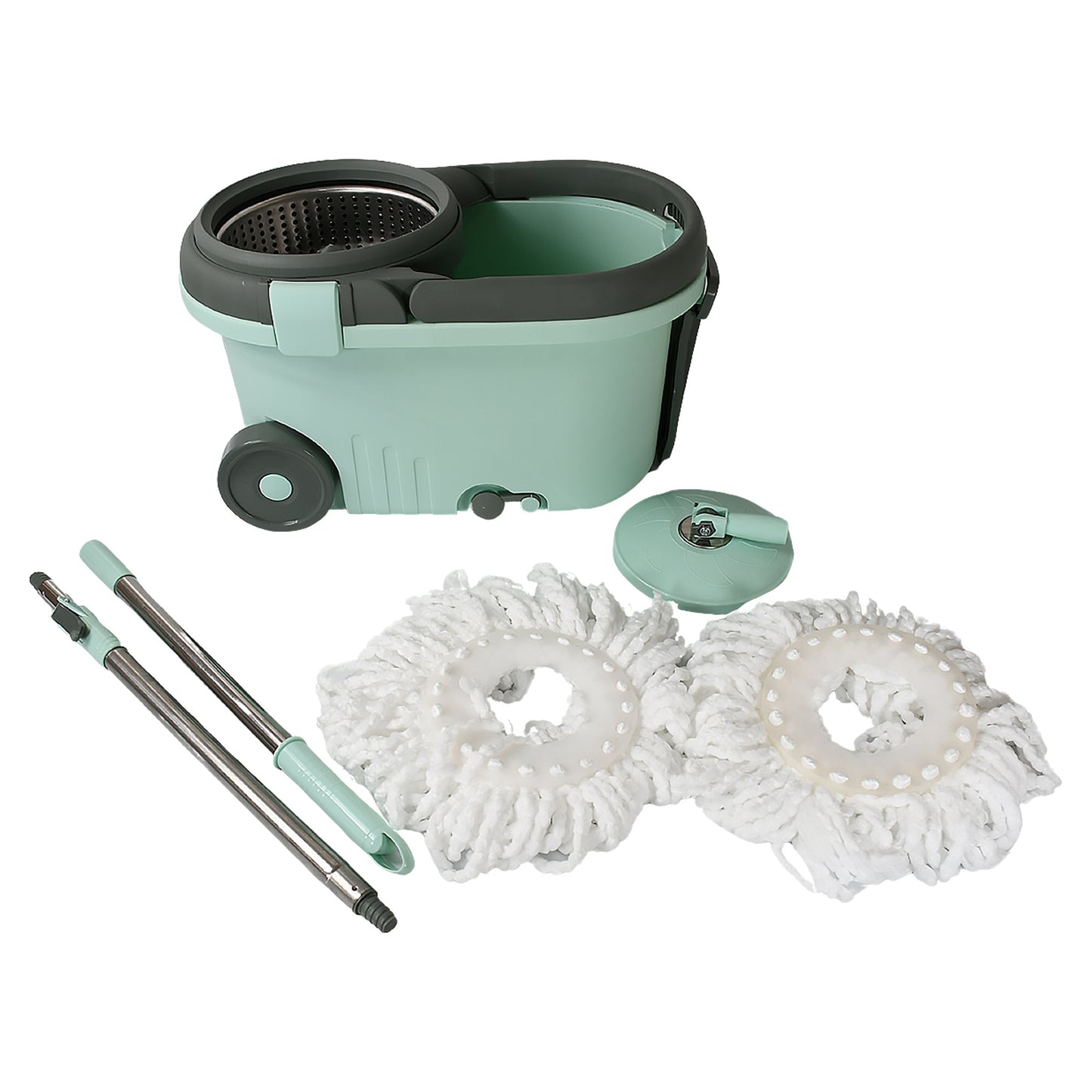 8084 Ganesh Quick Spin Mop Steel Spin Bucket Floor Cleaning Easy Wheels Big Bucket Floor Cleaning Mop With Bucket 2 Micro Fiber Head Refill