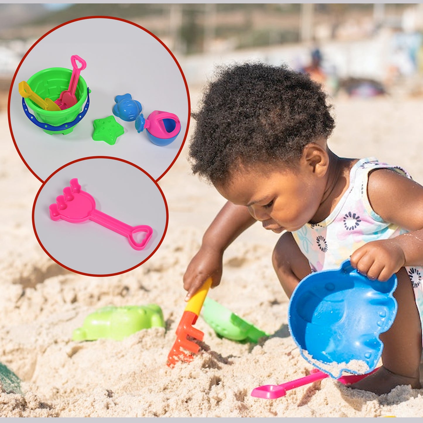 4486 Sand Game Castle Building Plastic Beach Toy Set For Kids Summer Fun Creative Activity Playset Gardening Tool With Accessories Bucket-pack Of 6 Pcs