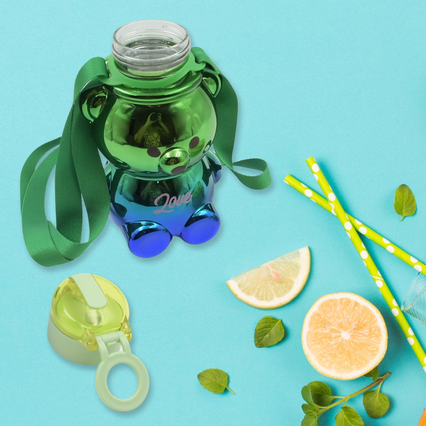 12548 Cute Plastic Water Bottle Straw Bottle With With Adjustable Shoulder Strap And Stickers Portable Drinking Cup Water Bottle For Kids